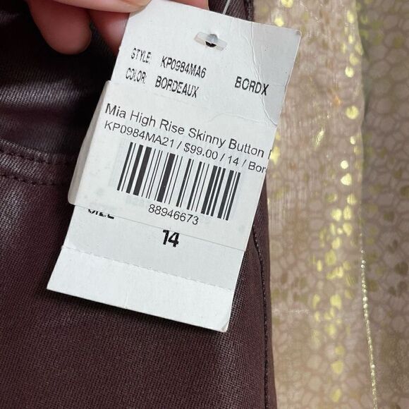 Kut from the Kloth Mia High Rise Skinny Wet Look Bordeaux Jeans 14 NWT - Picture 5 of 11